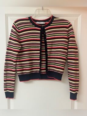 Zara Multicolor Striped Cropped Cardigan - Navy, Pink, Yellow, Cream